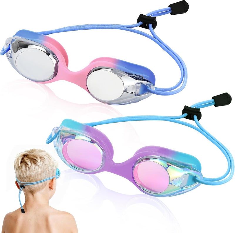 Vvinca Kids Swim Goggles with Bungee Strap No Leaking Anti Fog Toddler Goggles with Quick Adjust Ages 3-14 - Image 1